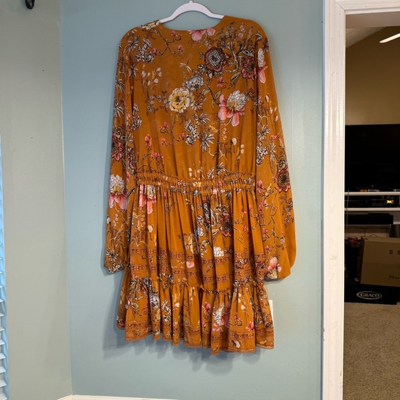 Free People Cherry Blossom Mini Dress Floral Bohemian Topaz color Mustard size L - Picture 8 of 13